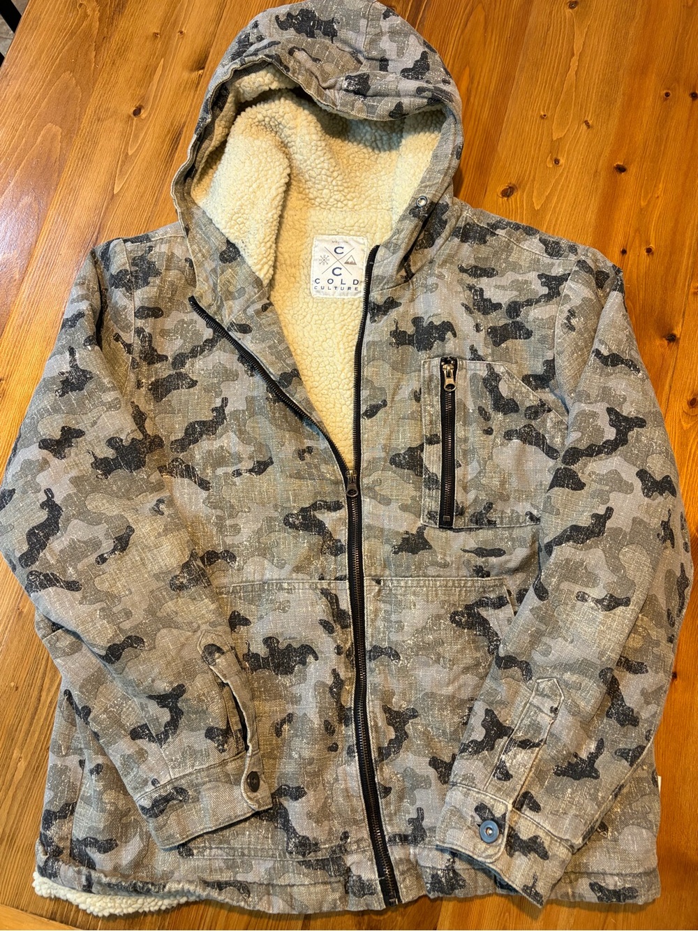 Cold Culture Sherpa-Lined Men’s Camo Field Jacket - Taupe/Black